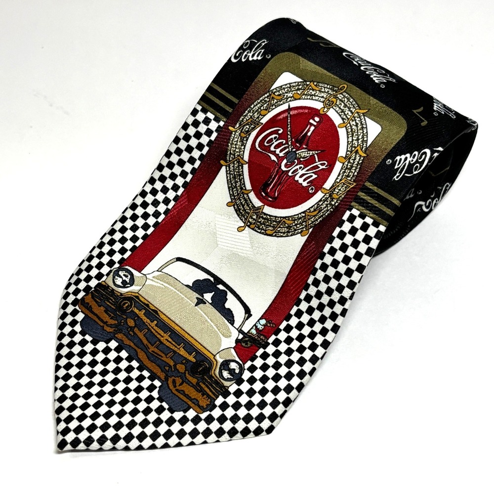 Coca-Cola Necktie Mens OS Black Red Retro 50s Car Jukebox‎ Novelty Tie